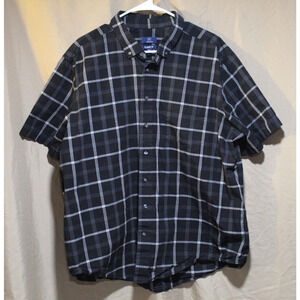 George Classic Fit Men's 2XL (50-52) Black Plaid SS Button-Down Shirt Cotton